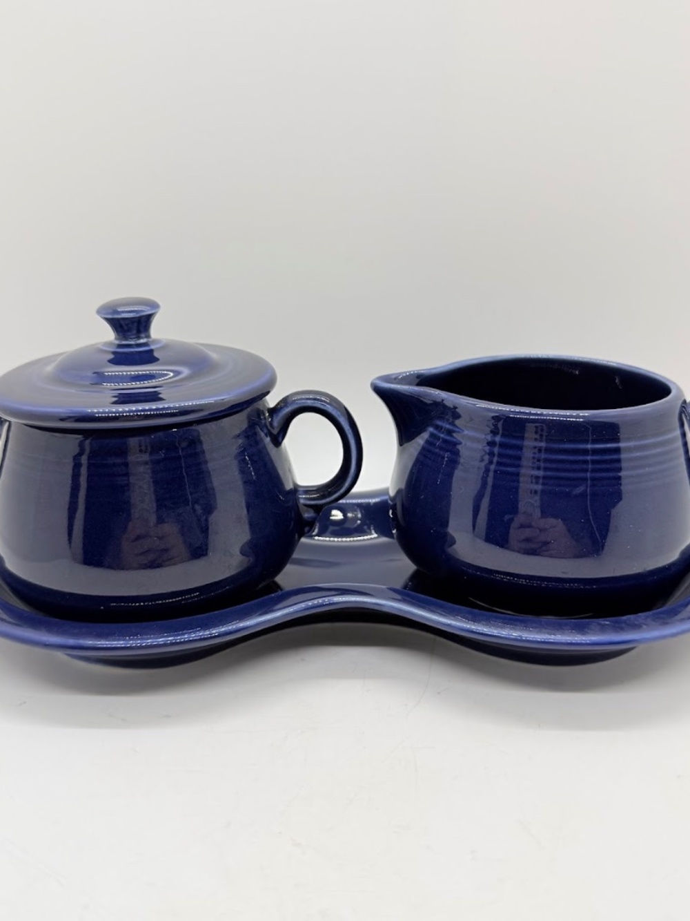 Fiestaware Fiesta Cobalt Blue Creamer Sugar w/ Lid & Tray Set Homer Laughlin MCM
